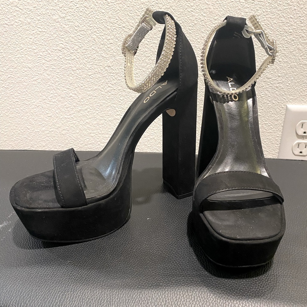Platform heels with rhinestone ankle straps